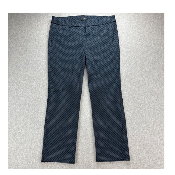 Roz & Ali Pants - Roz & Ali Pant Womens 10 Blue Black‎ Geometric Print Straight Leg Casual Career